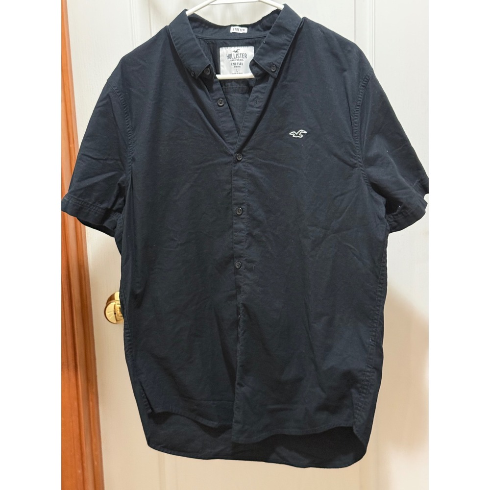 Hollister Mens Epic Flex Stretch Short Sleeve Button Down Shirt Black Large L